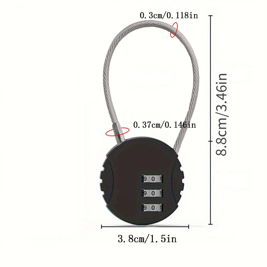 

Compact Round Steel Cable Padlock - Alloy Combination Lock for Anti-theft Security in Cabinets and Bags
