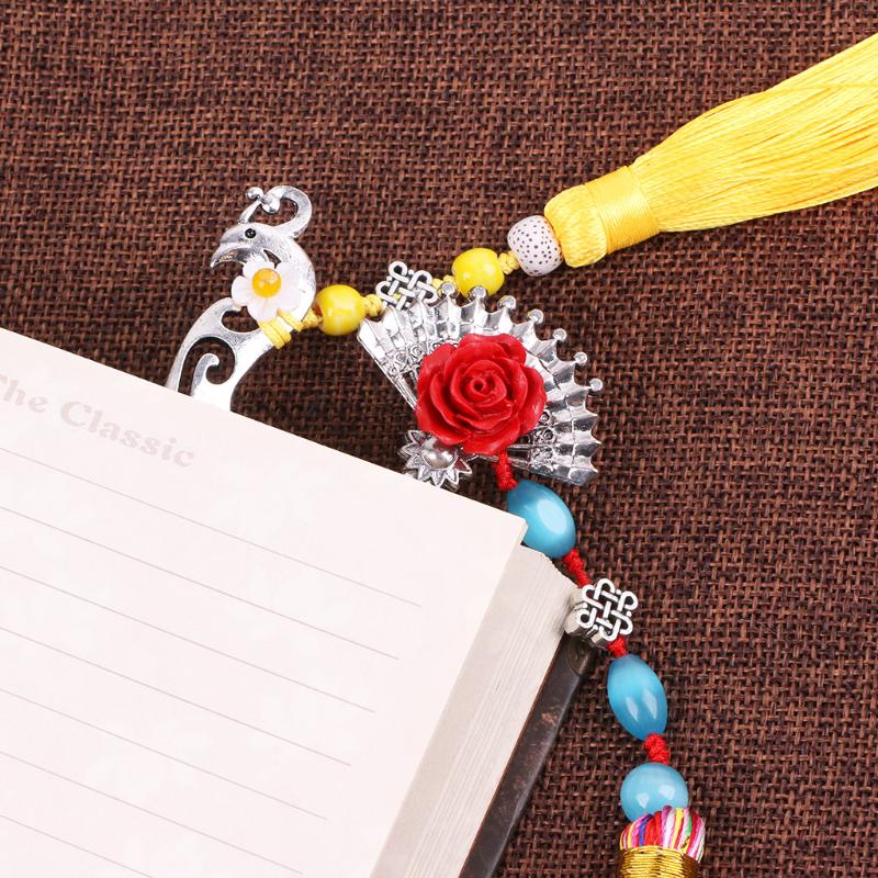 Chinese Style Vintage Classic Metal Bookmark Tassel Beads School Office Supplies