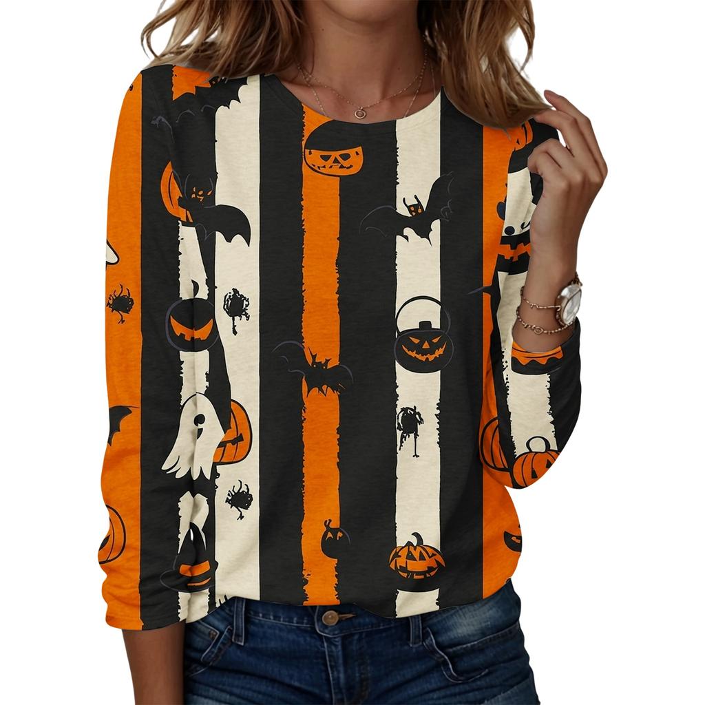 Women's Casual Long Sleeve Halloween Print Round Neck Top