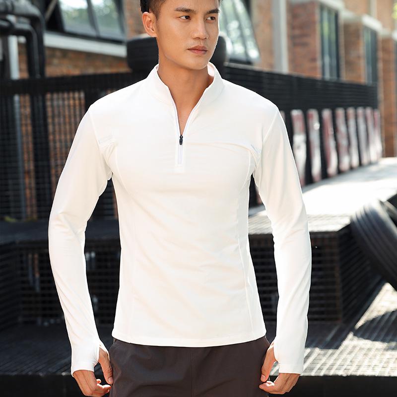 

Мужская спортивная рубашка с длинным рукавом и молнией до половины, быстросохнущая, для бега, тренировок и утренних пробежек - Весна, Осень, Зима. 3XL белый