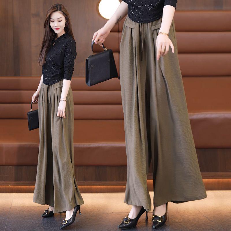 

Spring & Fall Summer Ice Silk Thin High Waist Loose Loose Pants Moto Brown [pants]] XL [65.00 kg-72.50 kg]]