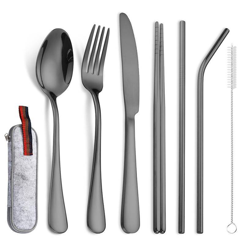 

Портативная посуда Креативная западная посуда Палочки для еды Соломинка Комбинированный набор чёрный