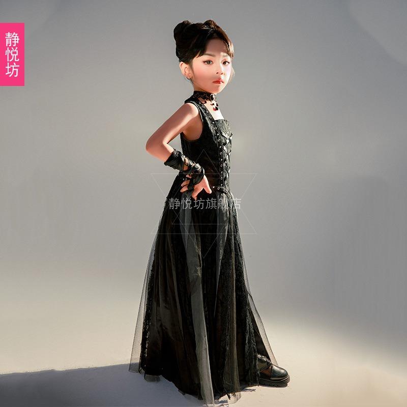 Halloween children's night elf angel dress stage catwalk T-table black devil performance dress