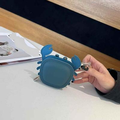 2025 New Leather Pendant Head Layer Leather Mini Earphone Bag Crab Pendant Wallet Cross Border