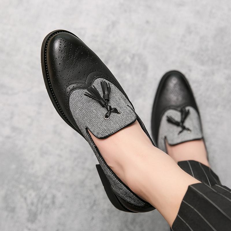 Fashion Sharp Pointed Cloth Leather Shoes for Men Formal Shoes  Italian Classic Tasseled Loafers for Men Men Party Wedding Dress Shoes