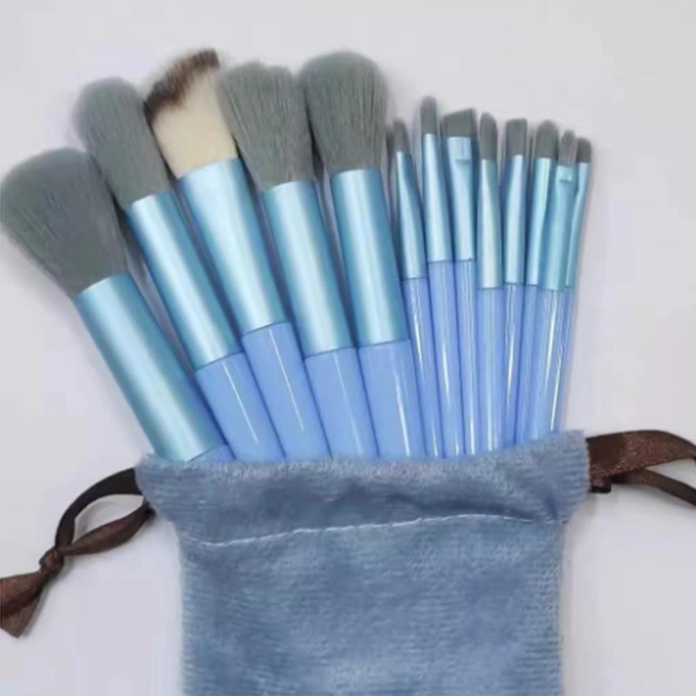 

13 PCS Makeup Brush Set All-Season Soft Fiber Foundation Contour Brushes Cosmetic Tools with Velvet Pouch Blue
