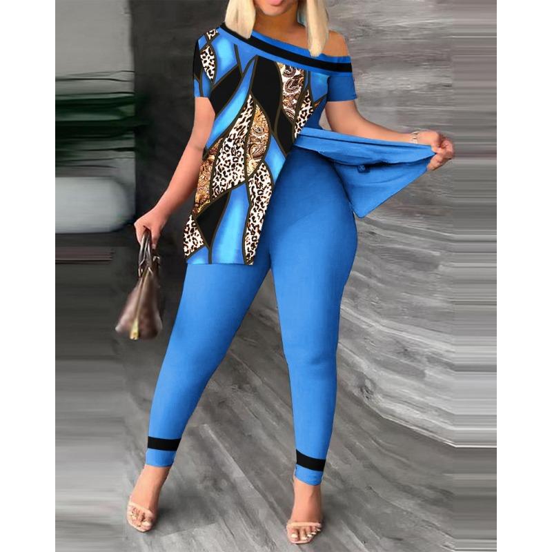 YYFS Women's Fashion Casual Summer Spring Short Sleeve Oblique Collar Trousers Pants Suits