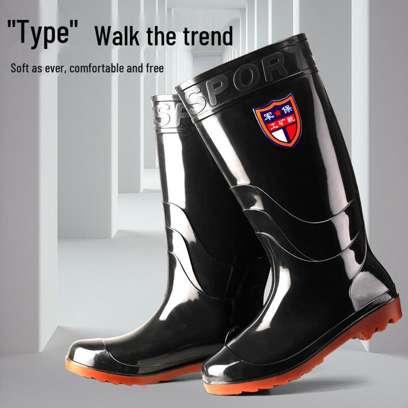 Men's High-Top Waterproof Military Rain Boots with Non-Slip Sole and Labor Protection Rubber Overshoes