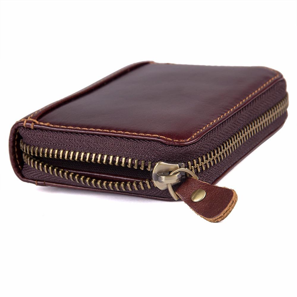 Fashion Genuine Leather Men Credit Card Holder Zipper Wallet Card Case