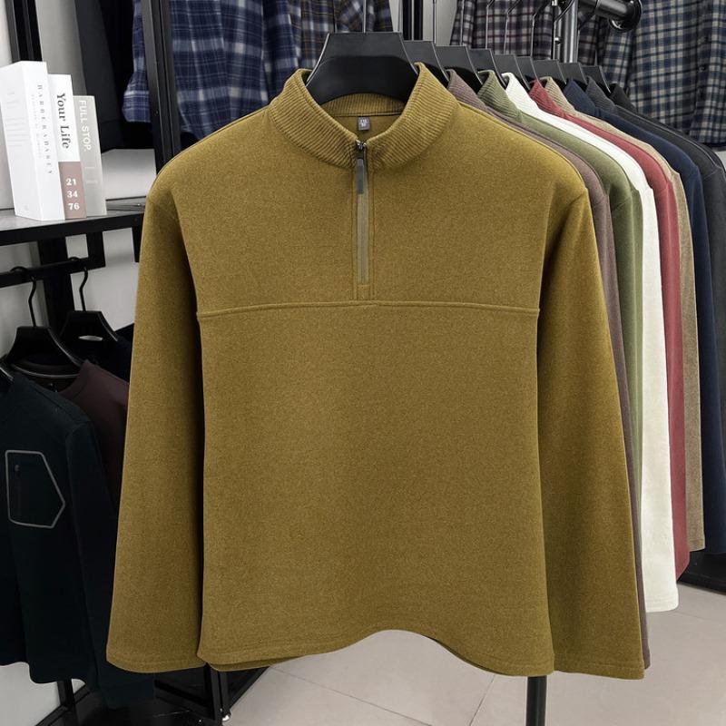 Men S Casual Thick Fleece Stand Collar Long Sleeve Pullover Sweatshirt