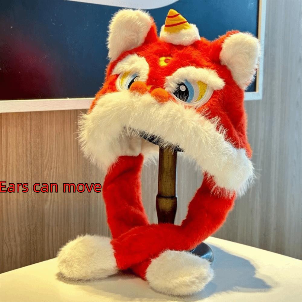 Ears Can Move Lion Dance Hat Ear Muffs Winter Warm Hat Kawaii Ear Protection Cap  Streetwear