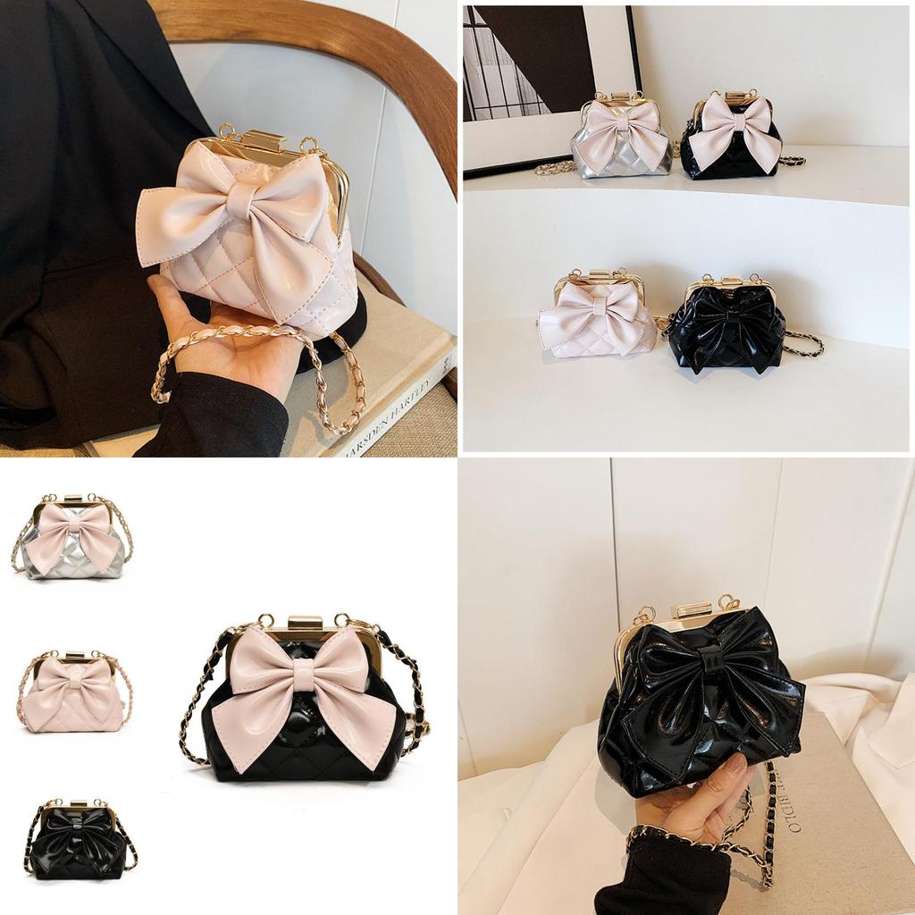 Modern Pu Leather Girls And Boys Shoulder Bag Featuring Adorable Bow And Checkered Pattern