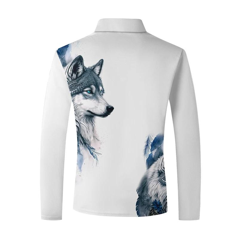 Wolf Moon 3D printed long-sleeved polo shirt Casual T-shirt