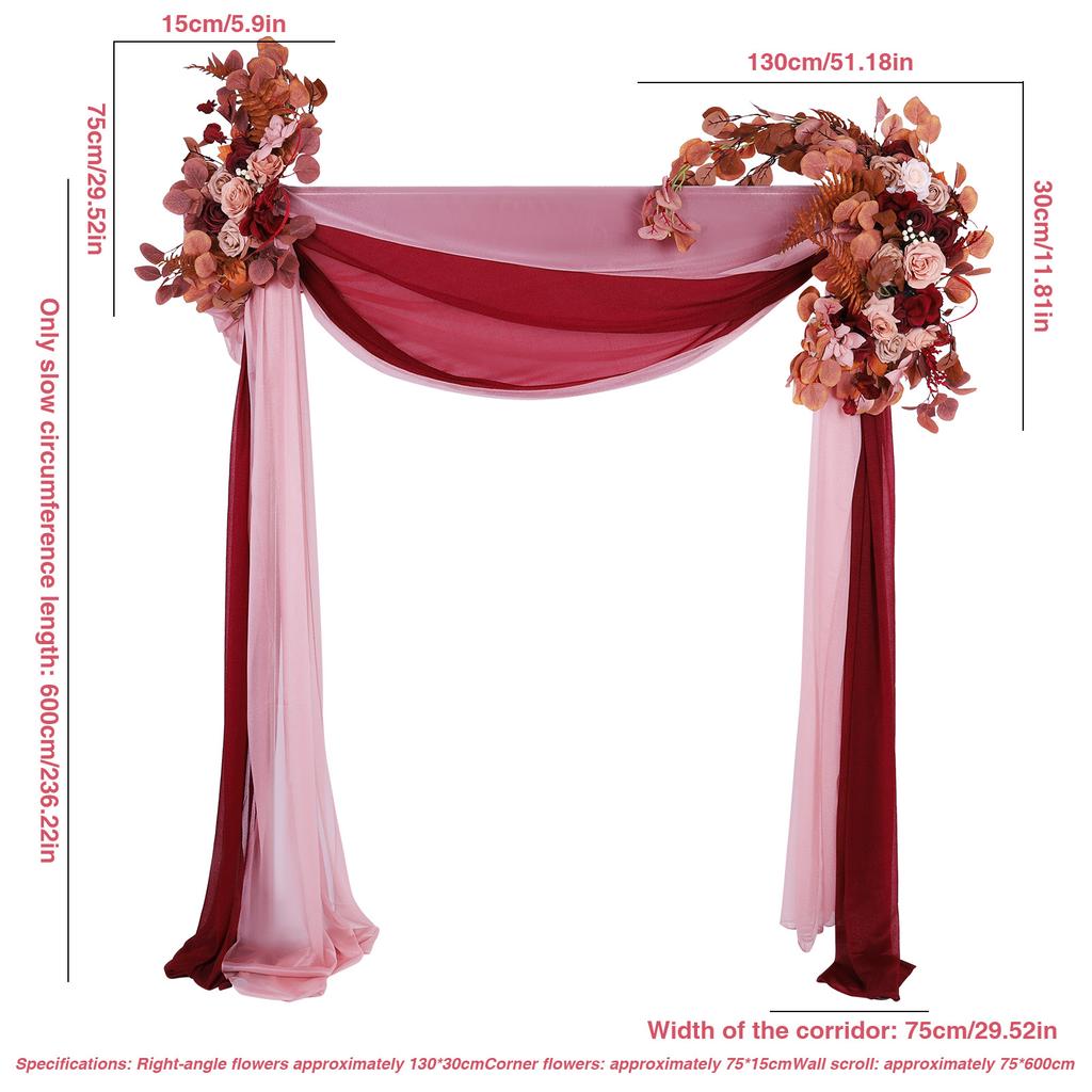 Pack of 4 Wedding Arch Flowers Kit with Sheer Drapes Wedding Arch Artificial Flowers Kit for Ceremony Reception Stage Decor