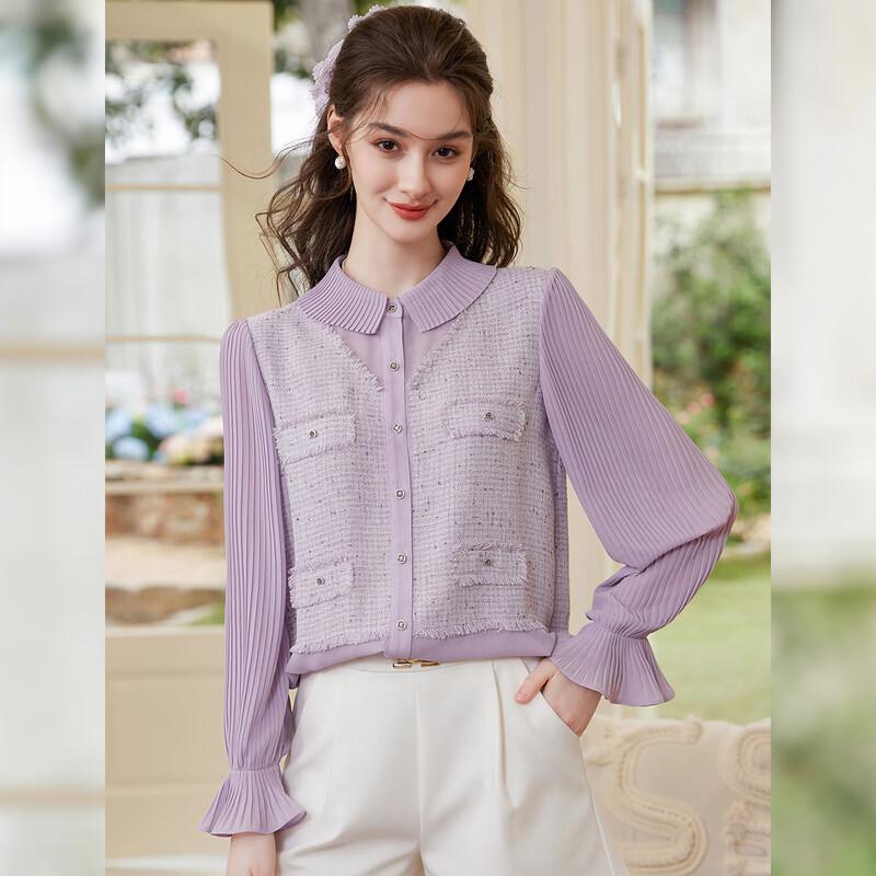 French Style Pleated Flare Sleeve Blouse S