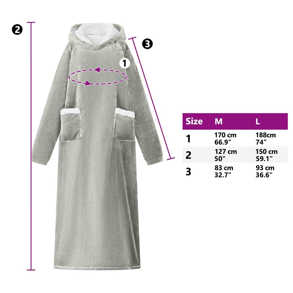 Blanket Hoodie Gray M Fleece and Flannel
