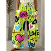 [Women's Graffiti Pants] Women's LOVE & Heart Print Wide-Leg Pants - Neon Green Graffiti Style Street Trendy Casual Loose Pants