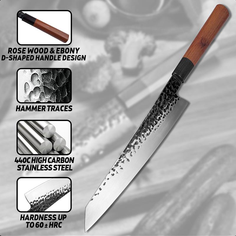 9.5 Inch Forged Kiritsuke Kitchen Knife Hammer Blade Stainless Steel Chef Knife Meat Fish Sashimi Salmon Sushi Knives