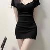 Ins Sexy Babes U-neck Slim-fitting and Thin Bottoming Dress Short Skirt Korean Version Pure Desire Hip-wrapped Short Skirt Women's Wholesale