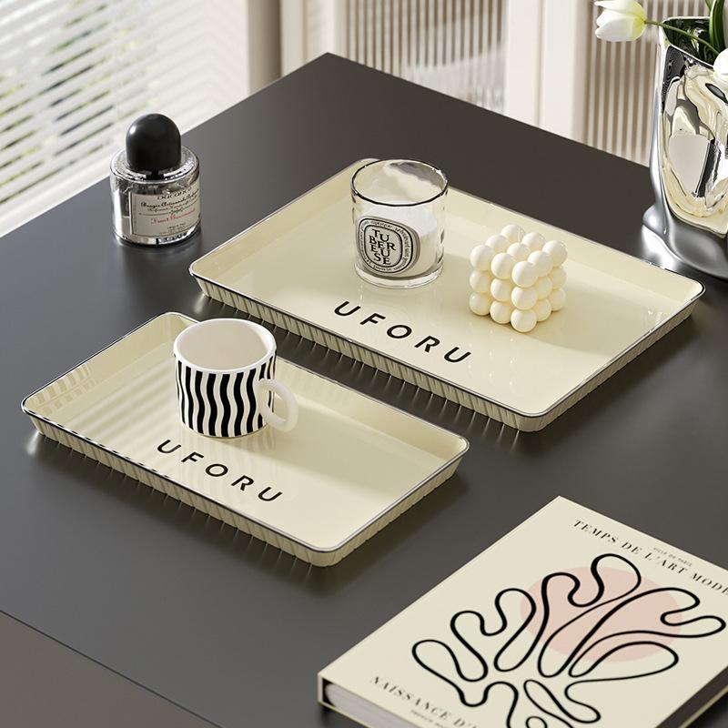 Light luxury tea tray household living room water cup dessert fruit storage tray Nordic style rectangular plastic tray