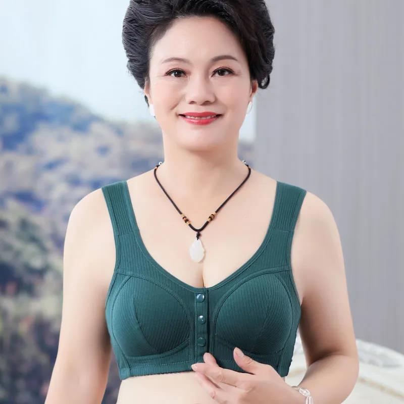 Large Size Bra Without Steel Ring Cotton Middle-aged and Elderly People's Front Buckle Gather Underwear Women's Vest Style