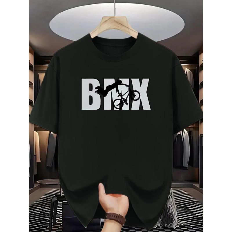 European Size Men S Graphic Print T-Shirt -Bold Bicycle Stunt Design, Breathable Fabric, Regular Fit Summer Casual Tee for Extreme Sports Enthusiasts S чёрный