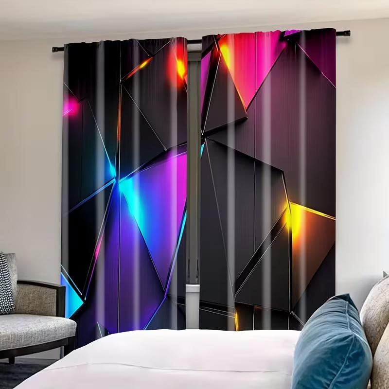 Set Of 2 Geometric Figure Print Curtains Suitable Bedroom Living Room Kitchen Decoration Home Window Made Polyester Great Treatment