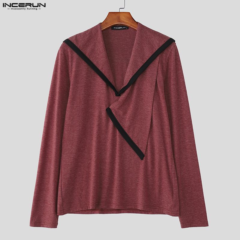 INCERUN Men's Irregular Neck Long Sleeve Stitching Casual Autumn T-shirts Undershirts