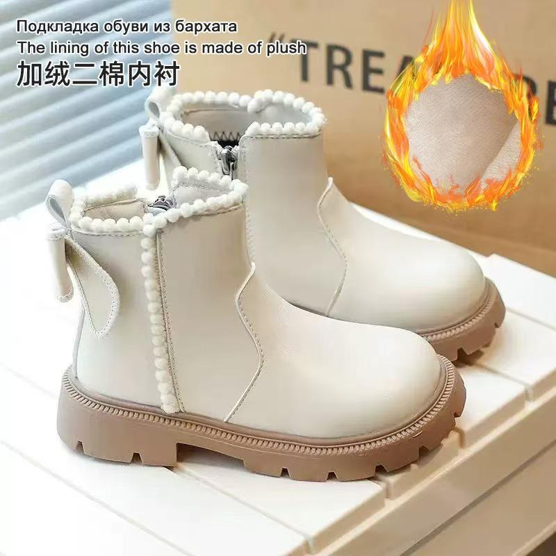 

Девочки ботинки Мартин 2025 осень и зима новые короткие ботинки девочки кожаные ботинки одинарные ботинки детские ботинки принцессы бархатные теплые 36