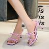 New Summer Celebrity Square Head Open-toed Large Size Half Slippers Women's Stiletto Sandals One-word Drag