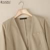 ZANZEA Cardigan casual pentru femei cu mânecă lungă și decolteu în V, culoare uni