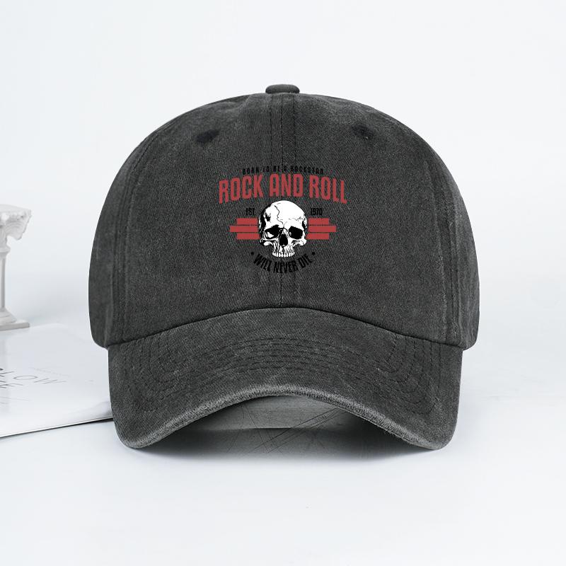 Rock Skull Print Washed Baseball Cap Soft, Comfortable, Lightweight, Breathable, Adjustable Cool Retro Rock Style, Bold & Fashio