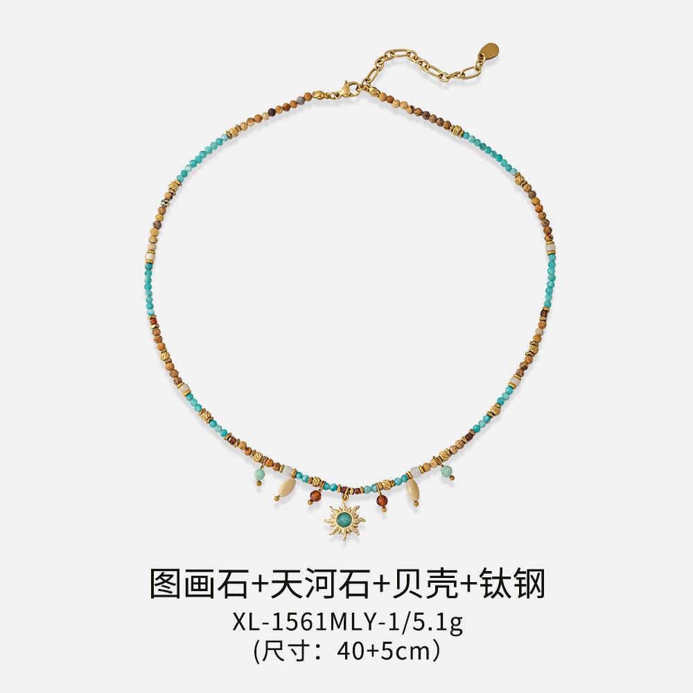 Bohemian retro mango pendant Tianhe stone handmade beaded necklace high-end natural stone collarbone chain women