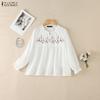 ZANZEA Women Casual Round Neck Loose Long Sleeve Print Blouse