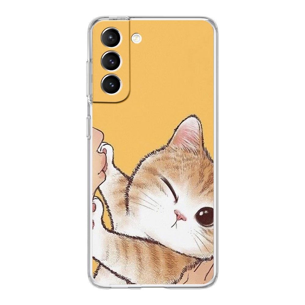 Cat Cute Kitten Cartoon Clear Silicone Phone Case For Samsung Galaxy S23 S22 5G S20 Ultra S21 FE 5G S10E S9 S8 S10 Plus Cover