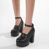 Gdgydh Black Platform Mary Jane for Women with Buckle High Heel Shoes Comfort Nightclub Shoes Block Heels Ankle Strap