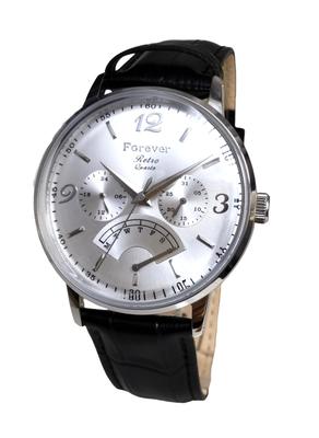 Women's Watch Large Unisex Unisex Model Retro Quartz Antique Model Day Date Forever FL-2030 Leather Strap (SV-SV)