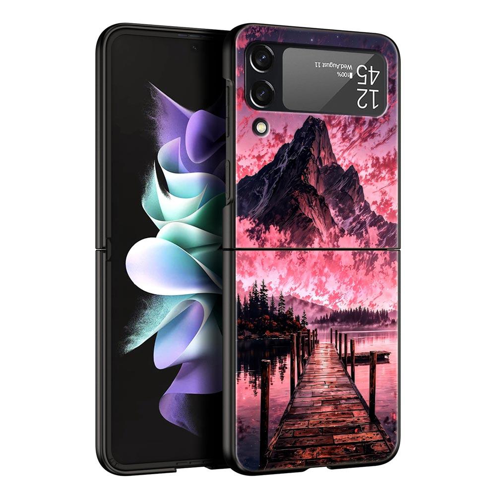 Pink Sunset Mountain Hard PC Phone Case For Samsung Galaxy Z Flip 7 6 5 4 Black Cover For Galaxy Z Flip 3 Foldable Shell Fundas