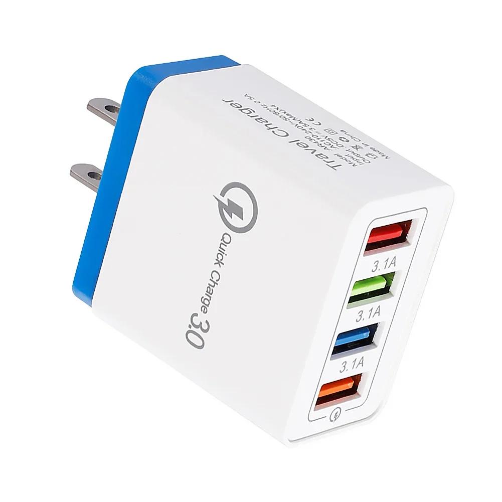 1PCS 5V USB Charger 4 Ports Fast Charging 3.1A Wall Charger For Xiaomi iPhone 15 Samsung US/EU Mobile Phone Plug Travel Charger