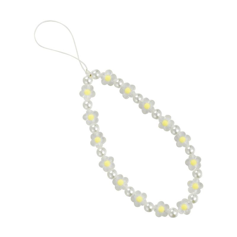 Cute Phone Charm Chain Strap Flower Beaded Keychain Crystal Flower Pearl Keyring Pearl Phone Lanyard for Women Girls 1 жёлтый