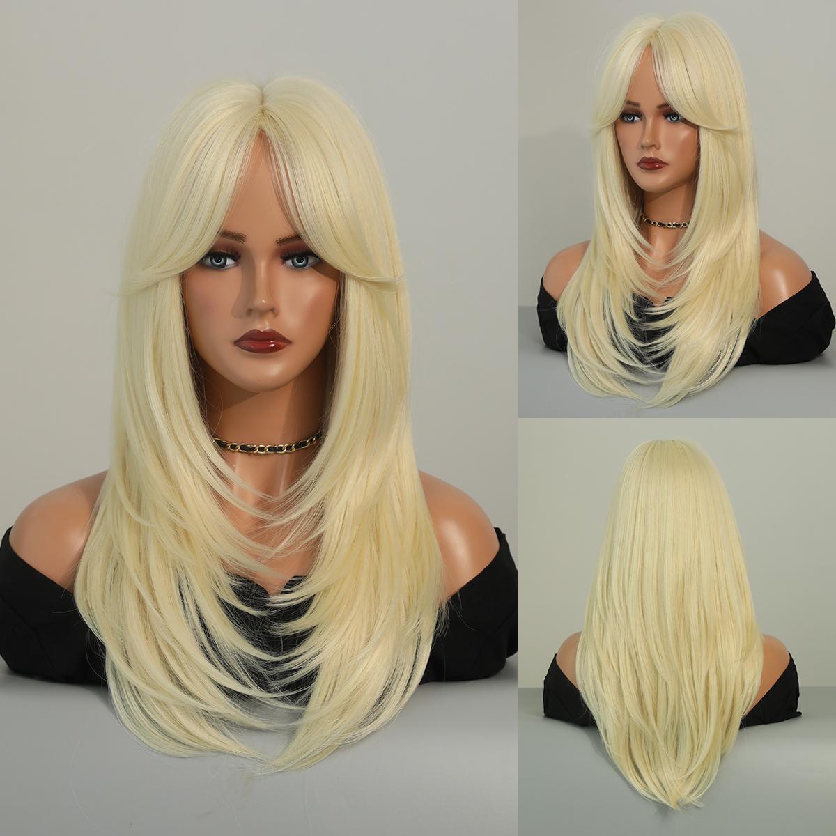 

Блондинка Синтетичні перуки з чубчиком для жінок Довге хвилясте волосся Косплей Лоліта Вечірка Натуральні термостійкі перуки Волокно Щоденне волосся MW9039-806