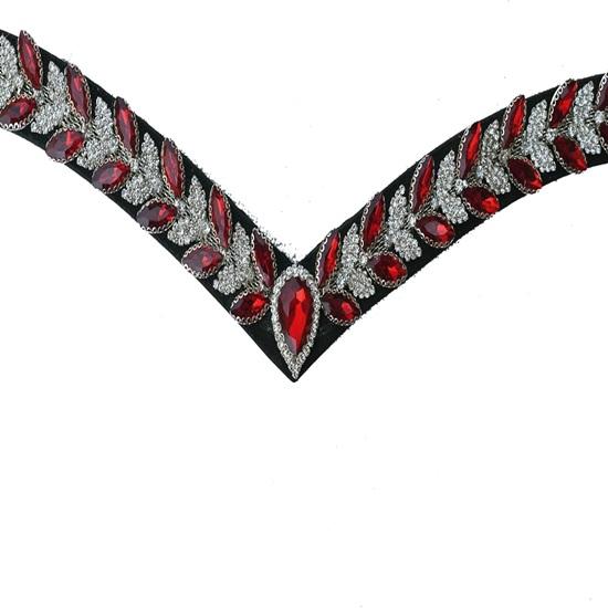 Sparkly Red V-Shaped Kiara Browband for Bridle Made from Durable Leather.