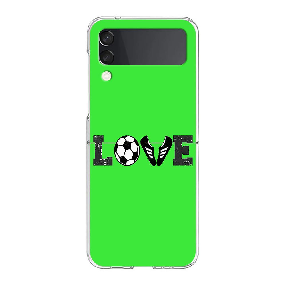 Transparent Phone Case For Samsung Galaxy Z Flip 3 4 5 6 7 Hard Folding PC Z Flip3 Flip4 Cover Soccer Heartbeat