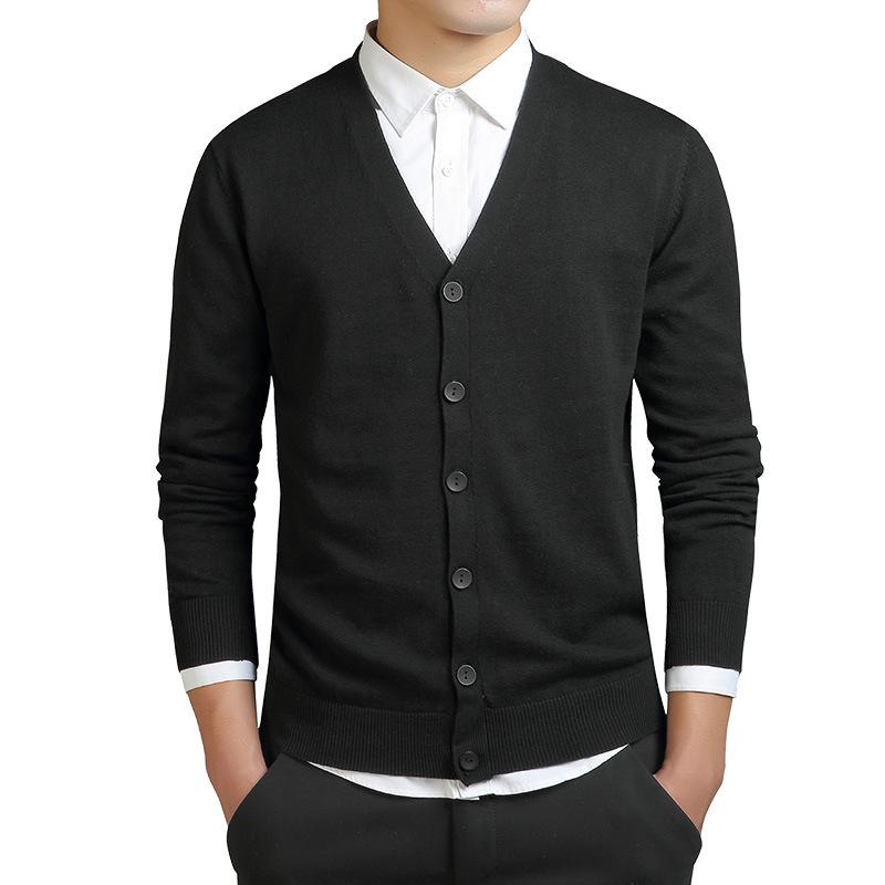 Men's Solid Color Knit V-Neck Cardigan Sweater - Spring/Autumn Business Outerwear