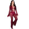 2025 Fall/Winter European American Style Long Sleeve Hollow Out Buckle Top & Sexy Lace Pants Set