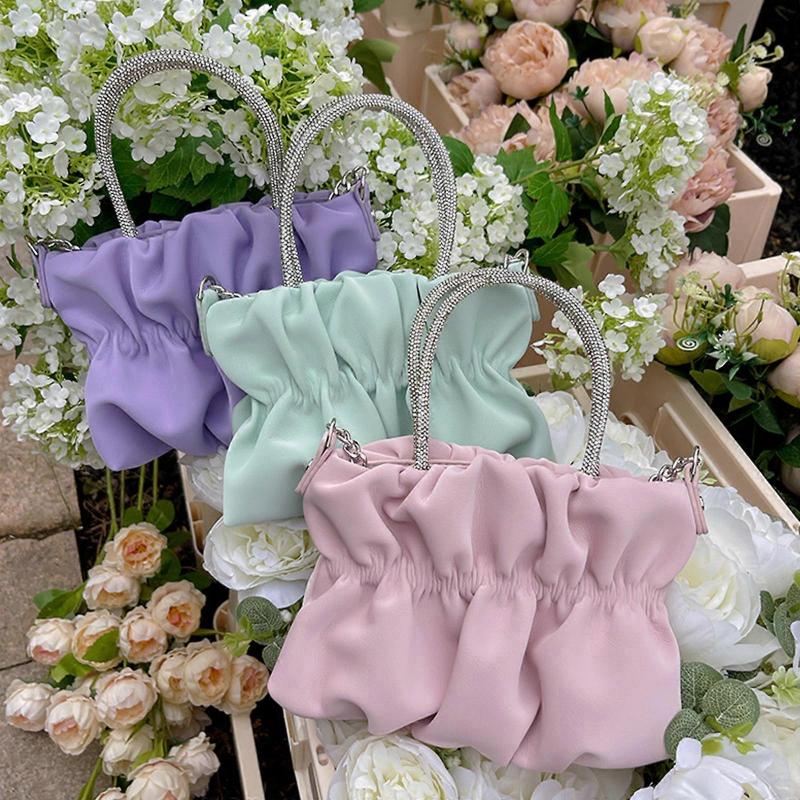 Fashion Pleated Crossbody Bag for Women Chain Shoulder Bag All-matching Messenger Bag Ladies Cloud Bag Small Square Bag  Purple