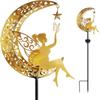 Solar Powered Garden Statues Outdoor Decor Fairy Moon Figurine LED Light Stake Ornament for Patio Lawn Yard Pathway Sweet Gift