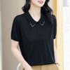 Women's Ice Silk Knitted T-shirt with Collar Mom's Clothing Summer Loose Stylish Short Top