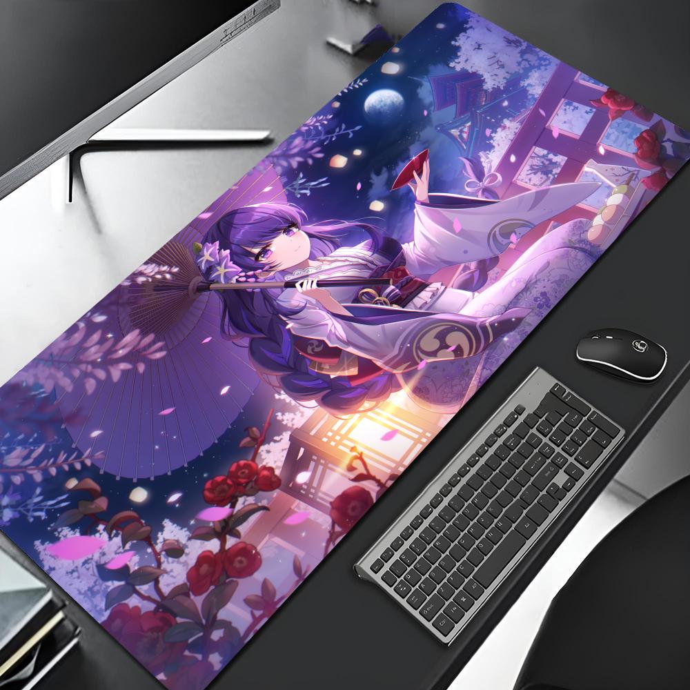 Genshin Impact Raiden Shogun Mouse Pad Edge Big Gaming Locking Music Computer Gamer Large Rubber Art Mousepad Laptop Desk Mat
