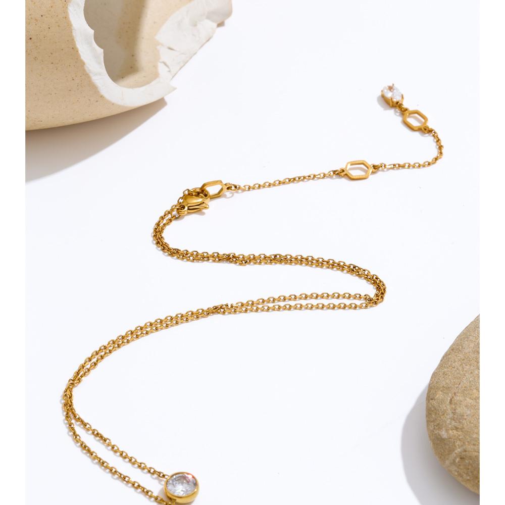 Yhpup Stainless Steel Chic Shiny Cubic Zirconia Round Drop Necklace for Women Delicate Fashion Korean Collar Jewelry Waterproof